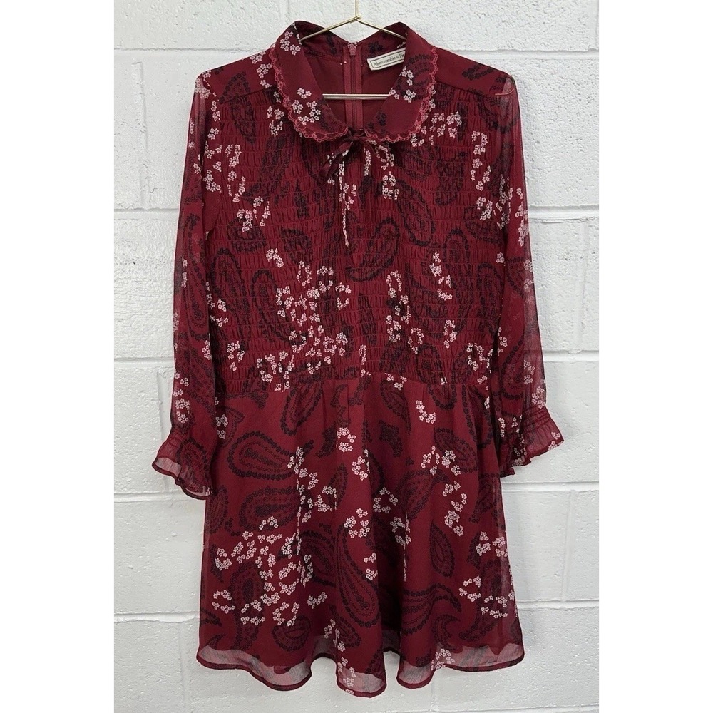 Abercrombie & Fitch Smocked Dress Dark Red Floral Paisley / Women's Large